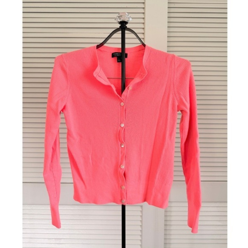 Banana Republic 100% Merino Wool Ribbed Cardigan Sweater Neon Pink/orange Large